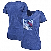 Women's New York Rangers Distressed Team Primary Logo Tri Blend T-Shirt Blue FengYun